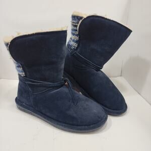 Bearpaw Maggie 2116W Woman Navy Blue Suede Wool Uppers Boots Size 8
